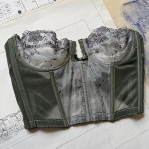 Vintage 80s Lady Marlene Embroidered Floral Green and Lilac Corset